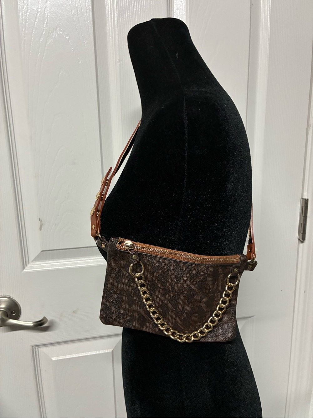 Michael Kors Brown Logo Chain Strap Crossbody Bag